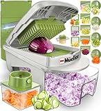 Mueller Pro-Series All-in-One, 12 Blade Mandoline Slicer for Kitchen, Food Chopper, Cucumber Slicer and Spiralizer, Cutter, Dicer, Grater, Gifts for Mom, Kitchen Essentials, White Sand/Green