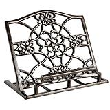 JOGREFUL Cookbook Stand, Cast Iron Heavy-Duty Recipe Book Holder, Kitchen Vintage Recipe Book Holder, Reading Rest Holder for Easel/Counter/Books/Magazine/iPad/Bible, Flower Pattern, Coffee Gold