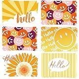 GRADESIN 60 Hello Postcards for Mailing Bulk Blank Greeting Cards 4 x 6 Inch Sunny Sunflower Colorful Smiley Face Post Cards for Kids Adults Teachers Students Assorted Blank Note Cards 5 Hello Designs