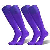 HAPYCEO Soccer Socks Men, Knee High Football Baseball Softball Long Tube Cushion Breathable Back to School Sports Team Halloween Socks 2 Pairs, Purple, Medium