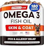 STRELLALAB Omega 3 for Dogs - (180Ct) Fish Oil Treats - Allergy & Itch Relief Skin & Coat Supplement - Dry Itchy Skin, Anti Shedding & Hot Spots Treatment - Pet Salmon Oil Chews - Chicken Flavor