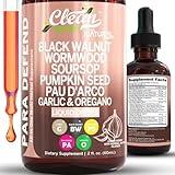 para Defend Black Walnut Liquid Drops with Sweet Wormwood, Soursop, Garlic, Pumpkin Seed, PAU D'Arco, Oregano, Turmeric, Berberine and Neem Tincture by Clean Nutra