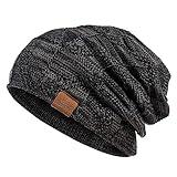 PAGE ONE Mens Winter Slouchy Beanie Warm Fleece Lined Skull Cap Baggy Cable Knit Hat Black