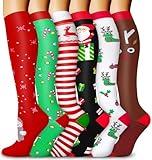 Aoliks Christmas Compression Socks for Women & Men,Knee High Support Socks for Nurses Pregnancy Travel