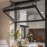 SUZEPER Aluminum Frame Concession Window, Reinforced Glass Concession Window with Locking Handle, Vertical Lifting Sliding Windows for Business Kitchen(24x28in/61x71cm, Black)