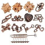 13 Pcs Brain Teaser Puzzles for Adults - Metal Puzzles 3D Puzzle Game Toys for Adults Teens - Wooden Unlock Interlocking Puzzle Adult IQ Education Puzzle Toys Smart Toys