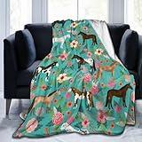 Popular Horses Floral Horse Breeds Farm Animal Pets Flowers Ultra-Soft Micro Fleece Blanket Air Conditioning Quilt for Women Colder Weathwe,Comfy Warm Flannel Fleece Throw Blanket for Sofa 80"X60"