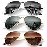 KALIYADI Classic Aviator Sunglasses for Men Women Driving Sun glasses Polarized Lens UV Blocking (3 Pack) 58mm