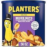 PLANTERS Salted Mixed Nuts, Peanuts, Almonds, Cashews, Brazil Nuts and Pecans, Party Snack, Plant-Based Protein, Quick Snack for Adults, After School Snack, Bulk Nuts, Kosher, 56oz Canister