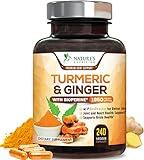 Turmeric Curcumin Supplement 1950mg with Organic Turmeric & Ginger, 95% Curcuminoids, BioPerine Black Pepper for Best Absorption, Nature's Vegan Joint Support, Non-GMO, Bottled in USA - 240 Capsules