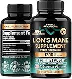 Lions Mane Supplement Capsules - Organic Lions Mane - Made in USA - Fruiting Bodies Extract - 1200 mg, 25% Polysaccharides - Memory & Focus Support - As Lions Powder - 120 Capsules, 2 Month Supply