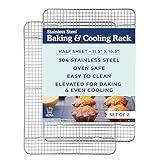 Ultra Cuisine Oven-Safe, Dishwasher-Safe 100% Stainless Steel Cooling and Baking Rack Set Heavy Duty Tight-Wire - 11.5 x 16.5-inch - Set of 2 - Half Sheet Pan Cooling Racks