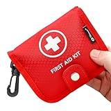 Small First Aid Kit, 100 Pieces Water-Resistant Well Organzied Pouch with Rotatable Buckle - Ideal for Outdoor, Travel, Biking, Camping, Hiking, Car (Red)