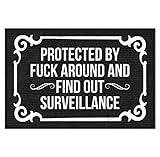 ZUYOENCO Front Door Mat Indoor Entrance, Protected by Fuck Around and Find Out Surveillance Entrance Mat Indoor Outdoor Mat Funny Door Mats Outdoor 23.6X15.7 Inch