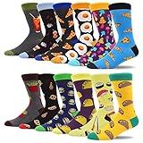 MAKABO Men's Colorful Novelty Patterned Crew Socks, 12 Pack Multicolor Food, Size 10-13