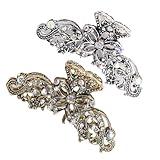 2 pieces of Baroque crystal hair claws with nostalgic style hollow out design, Rhinestone hair claw clip alloy women's hair accessory, sturdy and durable, anti slip, suitable for thick hair