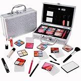 AOLIKOKO Makeup Kit for Teenager & Women Full Kit, All in One Makeup Set With The Small Cosmetic Train Case, Professional Makeup Kit, Makeup Gift Set for Women Girls (silver)