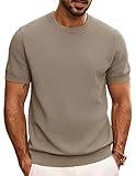 PJ PAUL JONES Men's Crewneck Shirt Fashion Textured T-Shirts Solid Short Sleeve Pullover Shirts Camel