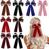 8PCS Velvet Layered Hair Bows for Women Girls, 5 Inch Hair Clip Long Black Glitter Bows Barrette French Style Hair Accessories