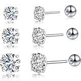 AllenCOCO Sterling Silver Cubic Zirconia Stud Earrings, 14K White Gold, Screw Back, Flawless Round Cut, 16 Pcs, for Women