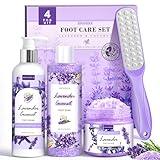 Lavender Foot Soak Set - Salts, Foot File, Scrub & Urea Cream Pedicure Supplies for Dry, Cracked Feet - Women's Spa Kit