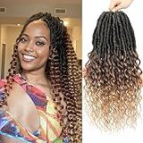24 Inch 8 Packs Goddess Locs Crochet Hair for Women Deep Faux Locs Crochet Hair Effortless Style Faux Locs With Curly Ends Ultimate Comfort Three Tone Ombre Brown Blonde Color