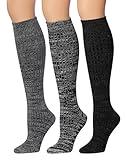 Tipi Toe Women's 3 Pairs Ribbed Cable Knee High Contrasting Varied Grey Space Dye and Solid Black Elegance Wool-Blend Boot Socks Size 9-11, WK02-D-T1