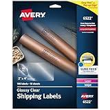 Avery Printable Shipping Labels with Sure Feed, 2" x 4", Glossy Crystal Clear, 100 Blank Mailing Labels (6522)