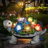 Linkax Gifts for Christmas Mom Gifts for Women Grandma, Solar Turtle Statues Garden Decor, Tortoise Figurine for Outside Yard Patio Porch Balcony Home House, Birthday White Elephant Gifts for Adults