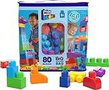 MEGA BLOKS First Builders Toddler Blocks Toys Set, Big Building Bag with 80 Pieces and Storage, Blue, Ages 1+ Years