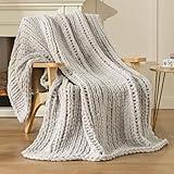 Esterra Chunky Knit Blanket Throw 60"x80", 100% Hand Knitted Chenille Throw Blanket, Cozy Soft Thick Cable Knit Throw Large Rope Knot Crochet Throw Blanket for Sofa Couch Bed, Gray Violet