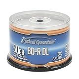 Optical Quantum 6X 50GB BD-R DL White Inkjet Printable Blu-ray Double Layer Recordable Media, 50-Disc Spindle
