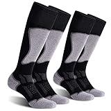 CelerSport 2 Pack Women's Ski Socks for Skiing, Snowboarding, Cold Weather, Winter Performance Socks for Kids Youth Girls Boys, Black+Grey, Small