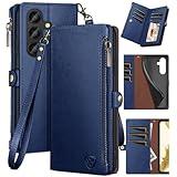 XcaseBar for S24 5G Wallet case with Zipper Credit Card Holder RFID Blocking,Flip Folio Book PU Leather Shockproof Protective Cover Women Men for S24 Phone case Blue