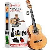 Pyle Beginner Acoustic Guitar Kit, 3/4 Junior Size All Wood Instrument for Kids, Adults, 36" Natural Wood Gloss