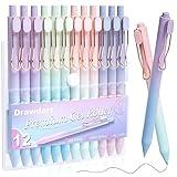 Drawdart Gel Pens, 12 Pcs Smooth Writing Pens No Bleed & Smear, Black Ink Cute Pens Fine Point (0.5mm), Retractable Aesthetic Journaling Pens School Office Supplies for Women & Men