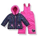 Arctic Quest Little Girls Bib Snow Pants and Ski Jacket Water-Resistant Snowsuit For Kids Winter Jacket For Girls, Navy & Pink, 5-6