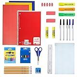 50 Piece Bulk School Supplies Kits - Pens, Pencils, Crayons, and More - Value Pack of 24 Kits - Essential Box of School Supplies for Elementary, Middle, and High School Students