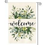 AVOIN colorlife Spring Summer Floral Welcome Garden Flag 12x18 Inch Double Sided Outside, Eucalyptus Seasonal Farmhouse Yard Outdoor Flag