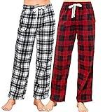 U2SKIIN 2 Pack Women Fleece Pajama Pants, Warm Plaid Lounge Pj Bottoms for Women with Pockets Soft (Red-Black Plaid/White-Black Plaid, M)