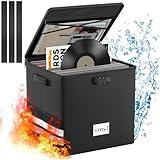 onvvippiv Vinyl Record Storage Box with Lock, Fireproof Waterproof Resistant Record Organizer for 100+ 12 inch Records Collapsible Storage Box with Handles for Album Collection Black