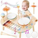 GAGAKU Wooden Musical Instruments for Toddlers Montessori Wooden Toys Percussion Instruments Toy for Toddler Preschool Educational Wooden Toys for Kids Xylophone Music Toys,Baby Drum Set (One-Piece)