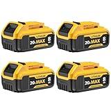 Bboattloir 8000 mAh Replacement for DeWalt 20V Max Battery- Compatible with DCB206 DCB200 DCB201 DCB207 DCB203 DCB205, Fits 20V Battery Lithium ion Tools & Original Chargers, 4-Pack