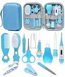 Baby Healthcare and Grooming Kit, Safety Newborn Nursery Baby Care Kit, with Hair Brush Comb, Nail Clipper, Thermometer, Pacifier Clip, Baby Registry Search, Newborn Essentials Girls Boys (Blue)