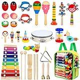 Kids Musical Instruments, 33Pcs 18 Types Wooden Percussion Instruments Tambourine Xylophone Toys for Kids Children, Preschool Education Early Learning Musical Toy for Boys and Girls