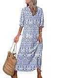 Dokotoo Womens Summer Dresses 2024 Frill Short Sleeve Long Dress Boho Hawaiian Dresses Tassel V Neck Maxi Dresses for Beach Ruffle A Line Casual Vacation Dress X-Large Sky Blue