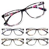 SIGVAN Ladies Reading Glasses Blue Light Blocking Spring Hinge Fashion Pattern Print Eyeglasses for Women (multicolour, 3.00) Pack of 5