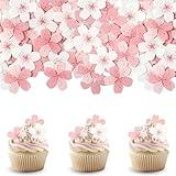 60 Pcs Edible Cherry Blossom Cake Decorations Edible Cherry Blossom Flowers Cupcake Toppers Wafer Paper Flowers Cake Topper Edible Rice Paper Cake Flowers for Birthday Party Food Decorations Supplies