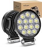 Nilight LED Pods 2Pcs 4.5Inch 42W 4200LM Round Flood Light Off Road Lights Fog Lights Driving Roof LED Light Bar Work Light for ATV UTV SUV Truck Boat (15017C-B), White