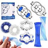 8 Pcs Sensory Fidget Toys Pack Flippy Roller Bike Chain Fidget Spinner Anxiety and Stress Relief Silent Tools Mesh Marble Acupressure Ring for Adults Teens Kids Boys Girls Easter Gifts